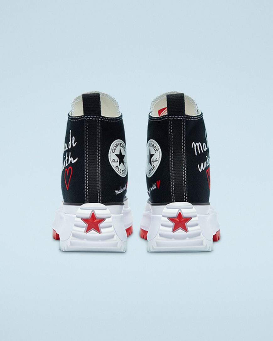 Men's Converse Run Star Hike Made With Love High Top Platform Shoes Black / White / Red | AU 64539Y
